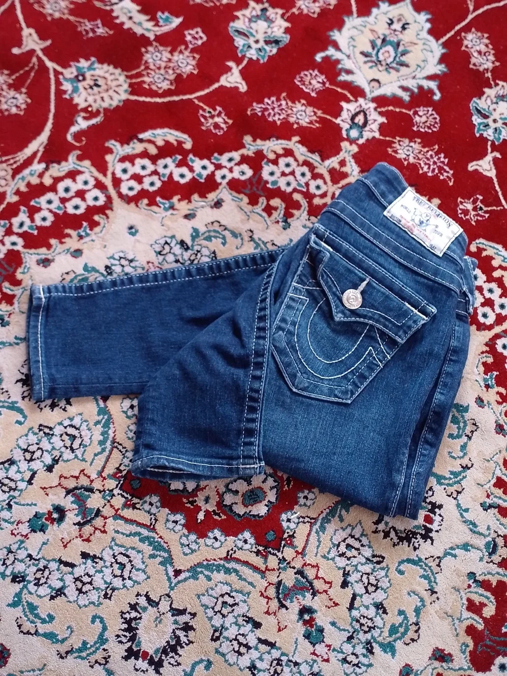 True Religion Denim Skinny Jeans Dark Blue Indigo White Stitch Section Leggings - Picture 11 of 11